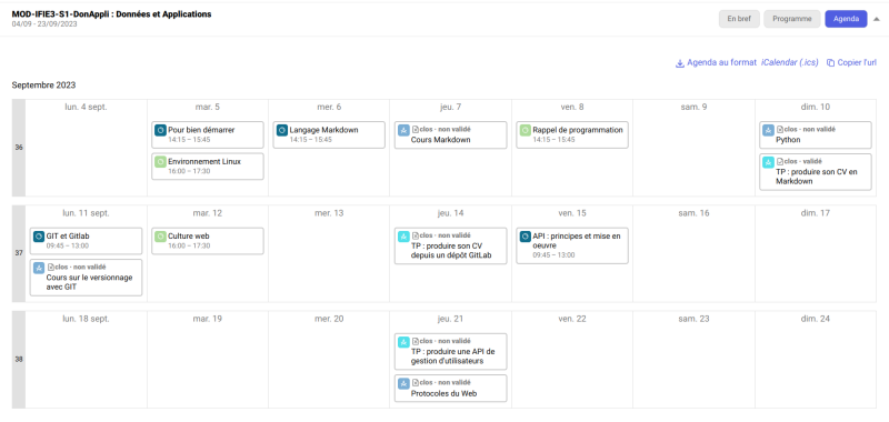 Vue apprenant de l'agenda