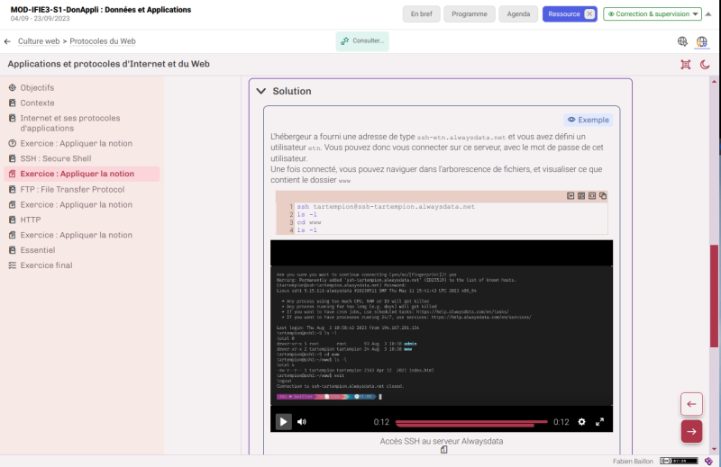 Activités en libre consultation après livrable, en version web avec solutions