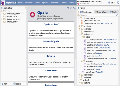 Volet Bibliothèque disponible à droite d’un atelier dérivé